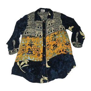 Vintage We Be Bop Shirt Womens 1X Tye Dye Floral Retro Button Blouse Boho 90s